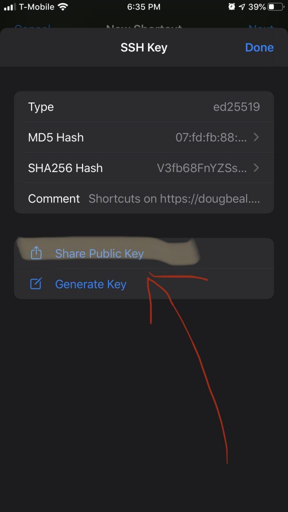SSH Key Dialog with Share Public Key Highlighted