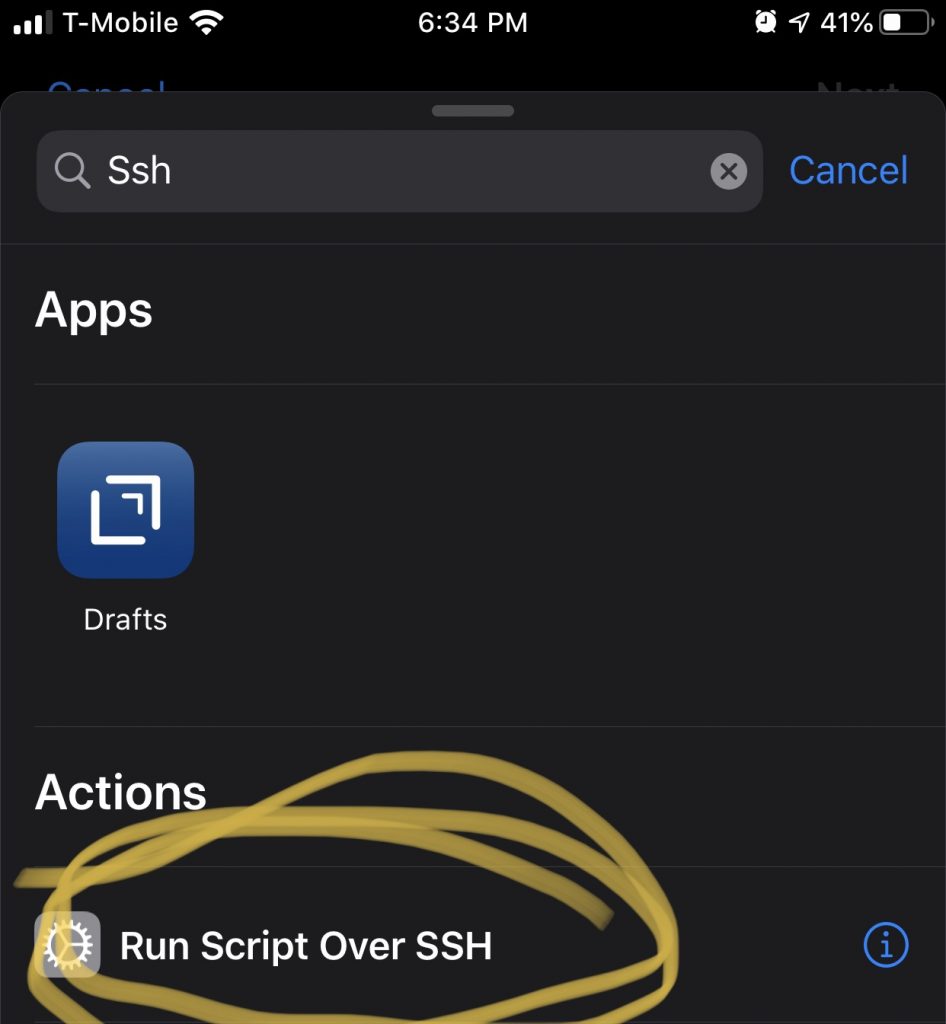 Search for ssh and find Run Script Over SSH