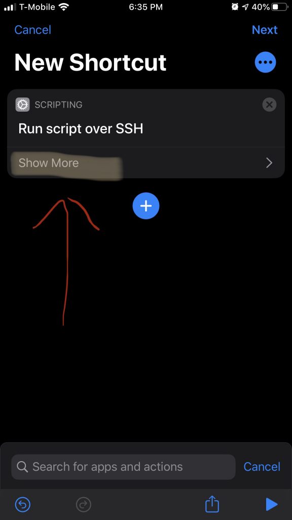 Run Script Over SSH select Show More
